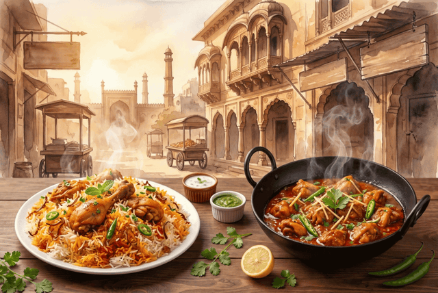 Anarkali Street Food Lahori bazaar with chicken biryani and karahi